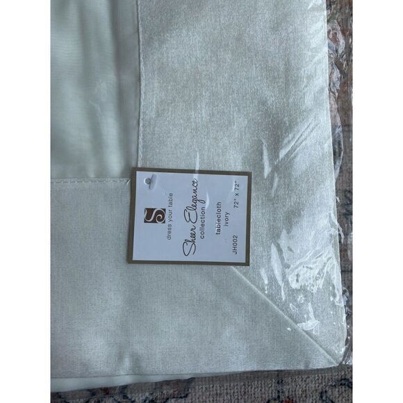Sheer Elegance Ivory Shimmer Edging Table Cloth - Picture 2 of 5